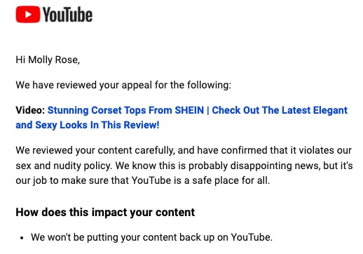 Molly Rose deleted YouTube video